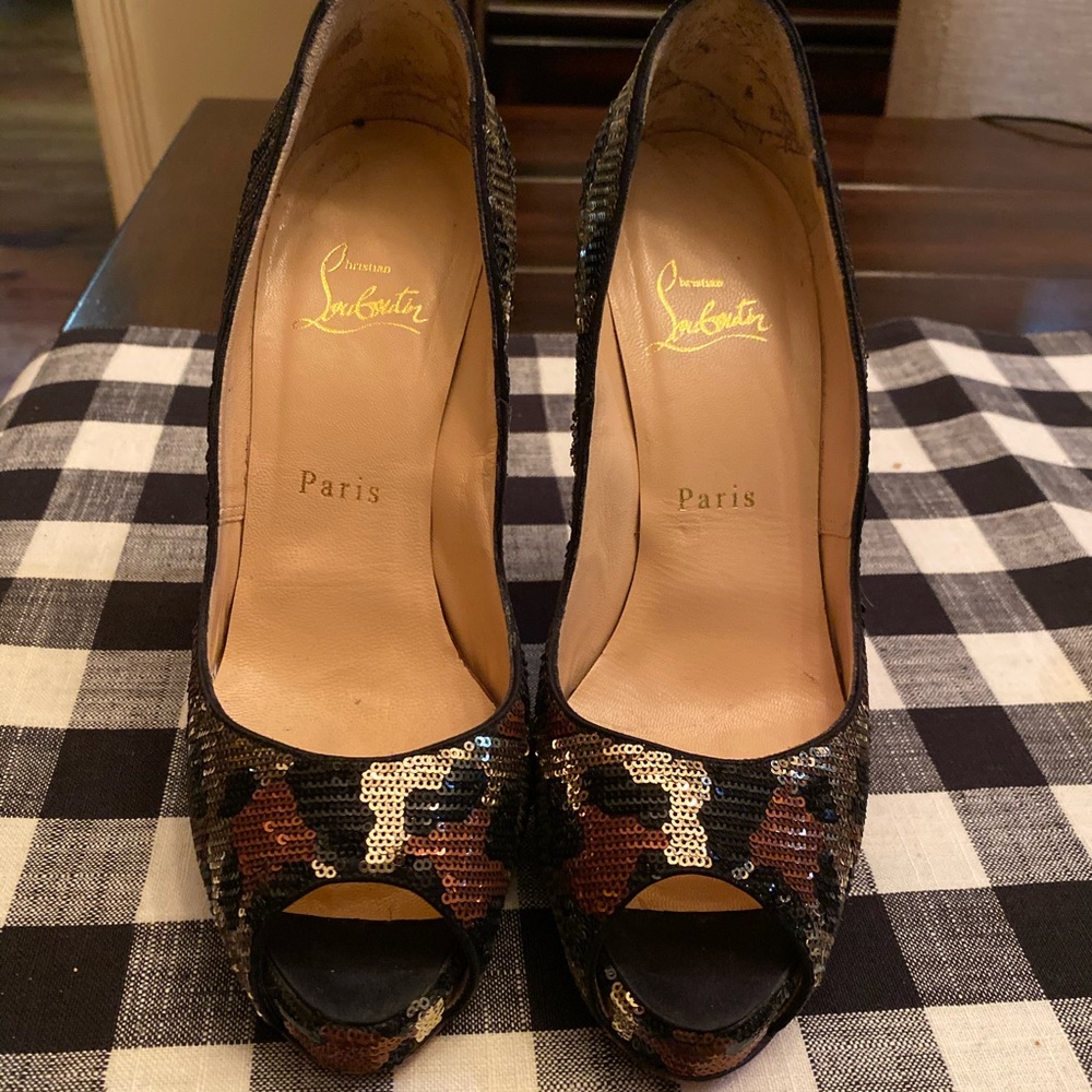 Christian Louboutin Leopard Sequined Heels - Picture 2 of 6